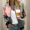 thumbnail image 2 of kamemir Casual Jackets for Women Women's Long Sleeve Front Bomber Jacket with Ribbed Cuffs(Pink,L), 2 of 5