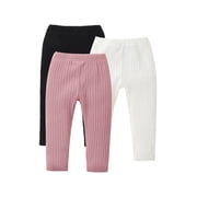 BemeyourBBs Unisex Toddler Baby Boy Girl Pants Newborn Infant Leggings Solid Ribbed Pants Pink White Black Leggings Elastic Waist Cotton Pants