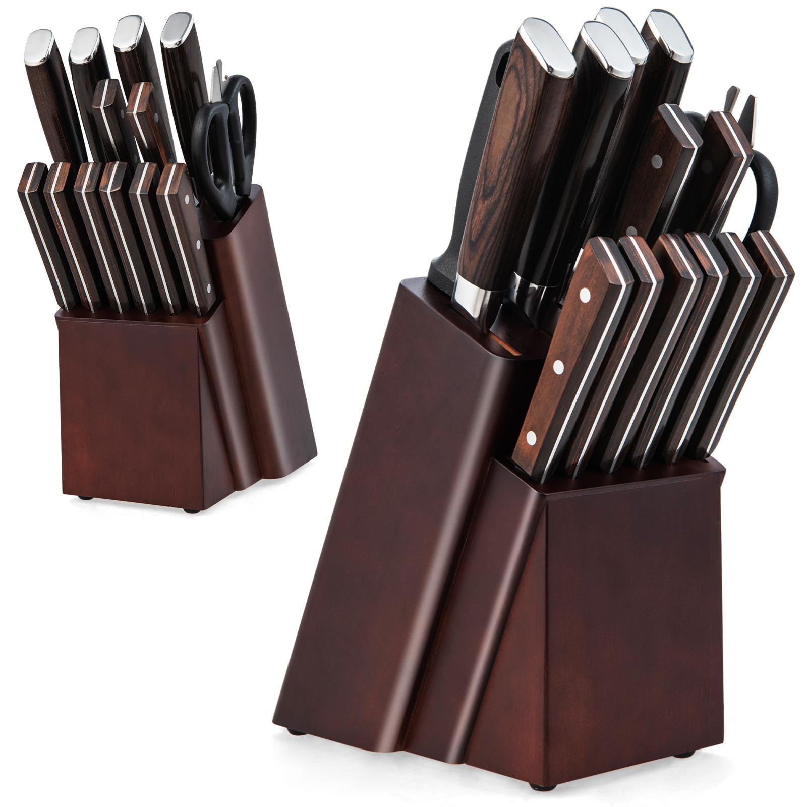 Giantex 15-Piece Kitchen Knife Set w/Block, Stainless Steel Knife Set ...
