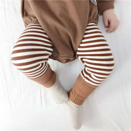 

nsendm Infant Newborn Baby Boys Girls Striped Patchwork Pants Trousers Leggings Outfits Clothes Boy Fall Clothes Pants Brown 0-6 Months