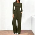 thumbnail image 2 of NMMUED Women's 2 Piece Matching Lounge Set Long Sleeve Side Ruching Top Wide Leg Drawstring Pants Set with Pockets Travel Outfits for Women Green XL, 2 of 6
