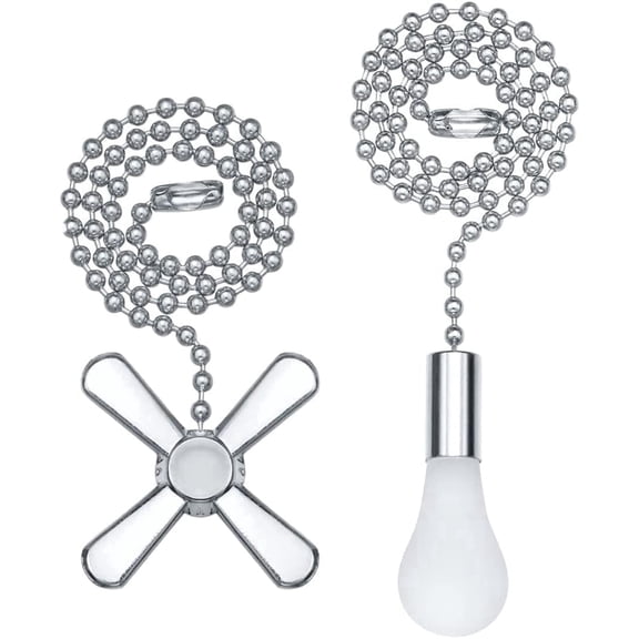 Sinvic 2Pcs 12 inch Silvery Ceiling Fan Pull Chain Extension with Decorative Pendent for Light and Fan