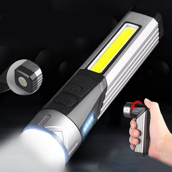 COFEST USB Rechargeable LED Flashlight with 7 Light Modes, Watertight Outdoor Handheld Work Light, Portable LED Flashlight with 90 Degree Rotation, High Lumens Camping Flashlight with COB Sidelight.