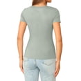 thumbnail image 4 of JoveMarine Women's Slim Fit V-Neck Short Sleeve T-Shirt Solid Color Fitted Tee Casual Summer Top for Daily Wear Spring/Summer Mint Green S, 4 of 5