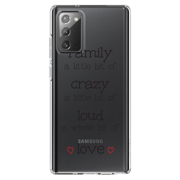 DistinctInk Clear Shockproof Hybrid Case for Samsung Galaxy Note 20 (6.7" Screen) - TPU Bumper Acrylic Back Tempered Glass Screen Protector - Family Crazy Loud Love Hearts