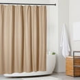 thumbnail image 5 of Microdry Water-Repellent Embossed Fabric Shower Curtain Liner Set with 12 Rust-Resistant Chrome Double Roller Hooks, Linen (13-Piece), 5 of 8