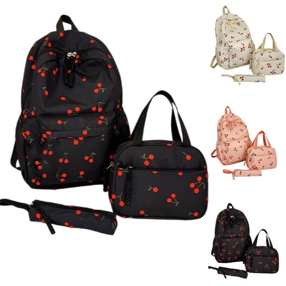 Coquette Cherry Backpack - Cute Kawaii Backpack 3PC Set Aesthetic Daypack Cute Rucksack,Black