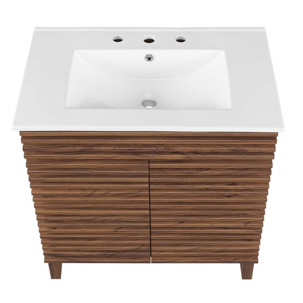 Modway Render 30" Modern Wood Bathroom Vanity Cabinet in Walnut/White