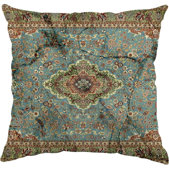 Boho Pillow Covers 20x20 Inch, Persian Carpet Green Vintage Throw Pillow Cover Antique Ethnic Decorative Green Pillow Cases Home Decor Square Linen Pillowcase