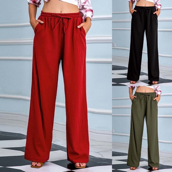 Wlynlyn Cotton Linen Pants for Women Summer Casual Comfy Pants Drawstring High Waisted Pants