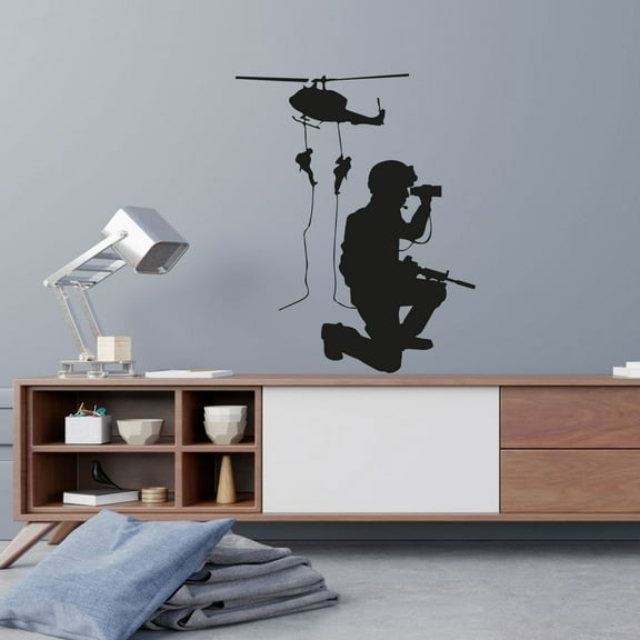 Soldier Helicopter Landing Military Swat Team Army Men Wall Sticker Art Decal for Girls Boys Room Rooms Playroom Bedroom Gym House Home Decor Stickers Walls Art Vinyl Decoration Size (20x18 inch)