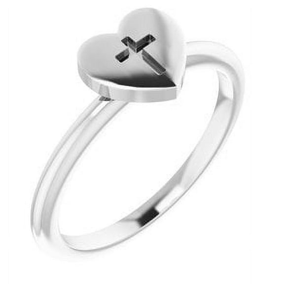 Auriga Fine Jewelry 925 Sterling Silver Heart with Cross Ring for Women