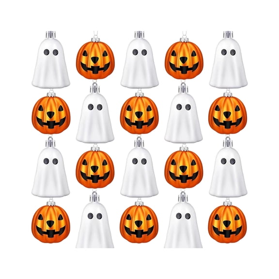 20 Pack Halloween Hanging Ornaments, Mini White Ghost and Pumpkin Ornaments, Halloween Tree Decorations, Spooky Fall Decor for Home Party Window Tabletop Tree Decor