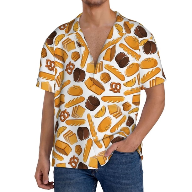 Balery Coffee Bun Hot Dog Camisa Casual de Manga Corta con Botones para Hombre, Texturizada, Estilo Cubano, para Playa, Verano-Medium