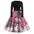 thumbnail image 2 of Christmas Dresses for Women Women's Christmas Printed Round Neck Big Hem Skirt Pleated Skirt Long Sleeved Dress with Snowman Print for Holiday Party,Pink,5XL, 2 of 5