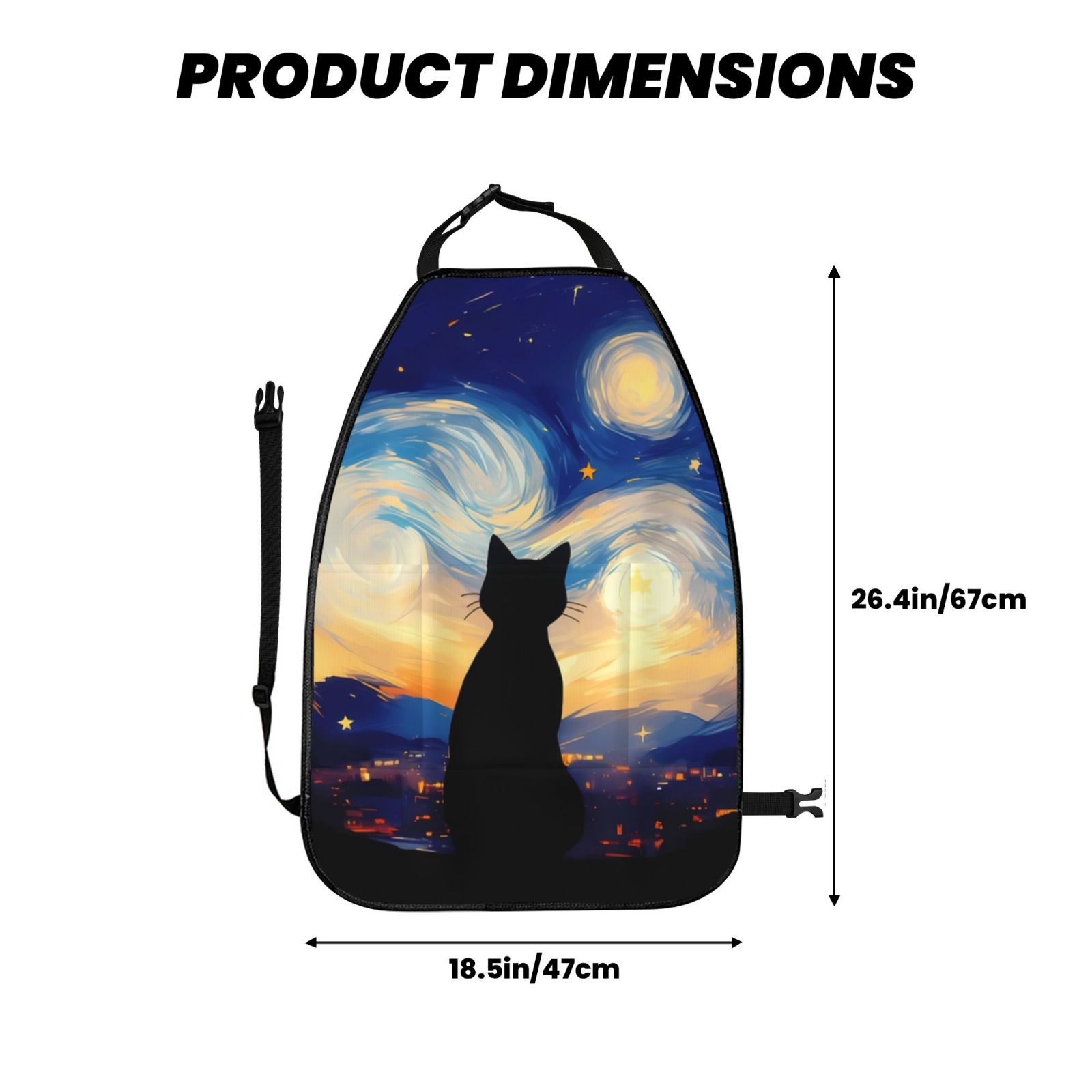 Kdxio Cat Under Starry Skies Print 2 Pack Car Kick Mat Seat Cover Back Protector Mat with Pockets for Organizer Backseat Protector and Storage Anti Kick Pad for Vehicles