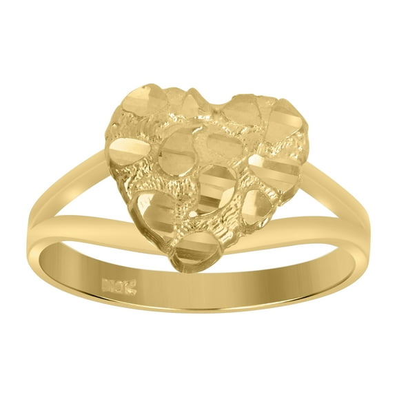 10kt 10k Yellow Gold Womens Nugget Love Hearts Ring