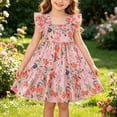 thumbnail image 2 of Girls Summer Cute Dress Square Neck Ruffled Sleeveless Pleated A Line Dresses Casual Stylish Midi Sundress (6 Years, Pink), 2 of 6