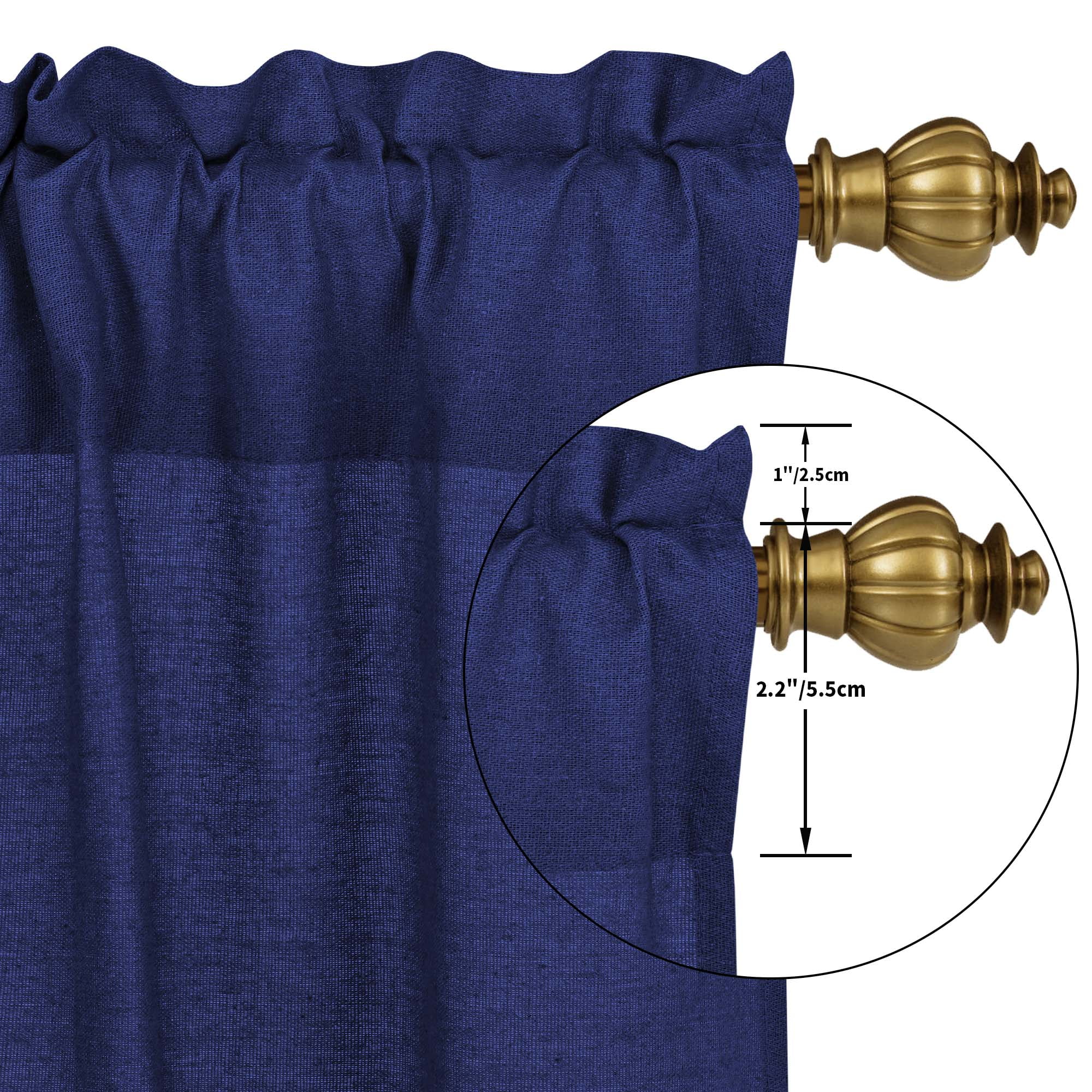 Alishomtll Linen Valance Farmhouse Boho Button Kitchen Curtains ,Rod Pocket,36"L x 52"W, Blue White