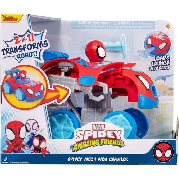 Marvel SPIDEY AND HIS AMAZING FRIENDS SPIDEY MECH WEB CRAWLER - 8-Inch Transforming Vehicle - Toys Featuring Your Friendly Neighborhood Spideys