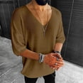thumbnail image 2 of New 2024 Men‘s Summer Short Sleeve Knit Tops Shirts Casual V-neck British Loose Shirts Male Solid Shirts for Men Fashion Tops, 2 of 7