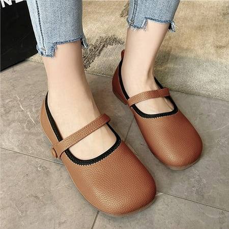 

Cathalem Women s New Mori Retro Shallow Mouth Low Heeled Flat Shoes Student Round Toe Buckle Shoes Womens Casual Heels Shoes Brown 6.5
