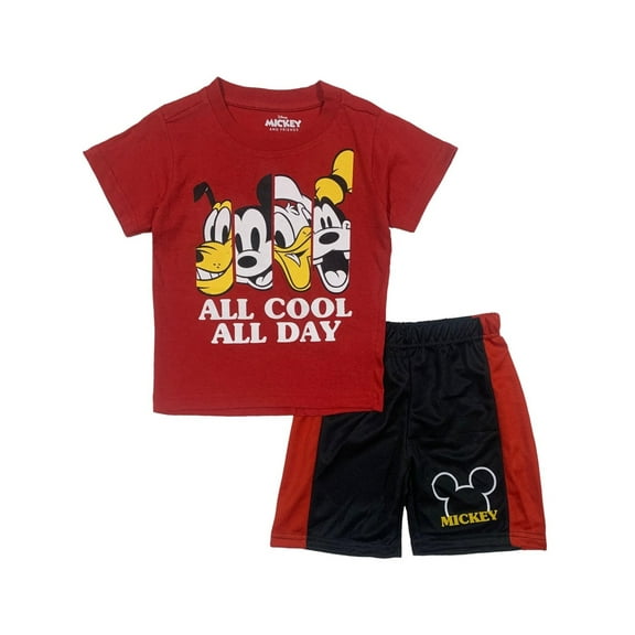 Disney Little Boys' Mickey Mouse Cool All Day T-Shirt and Mesh Shorts Set, Sizes 4-7