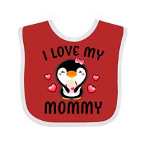 Inktastic I Love My Mommy with Cute Penguin and Hearts Girls Baby Bib