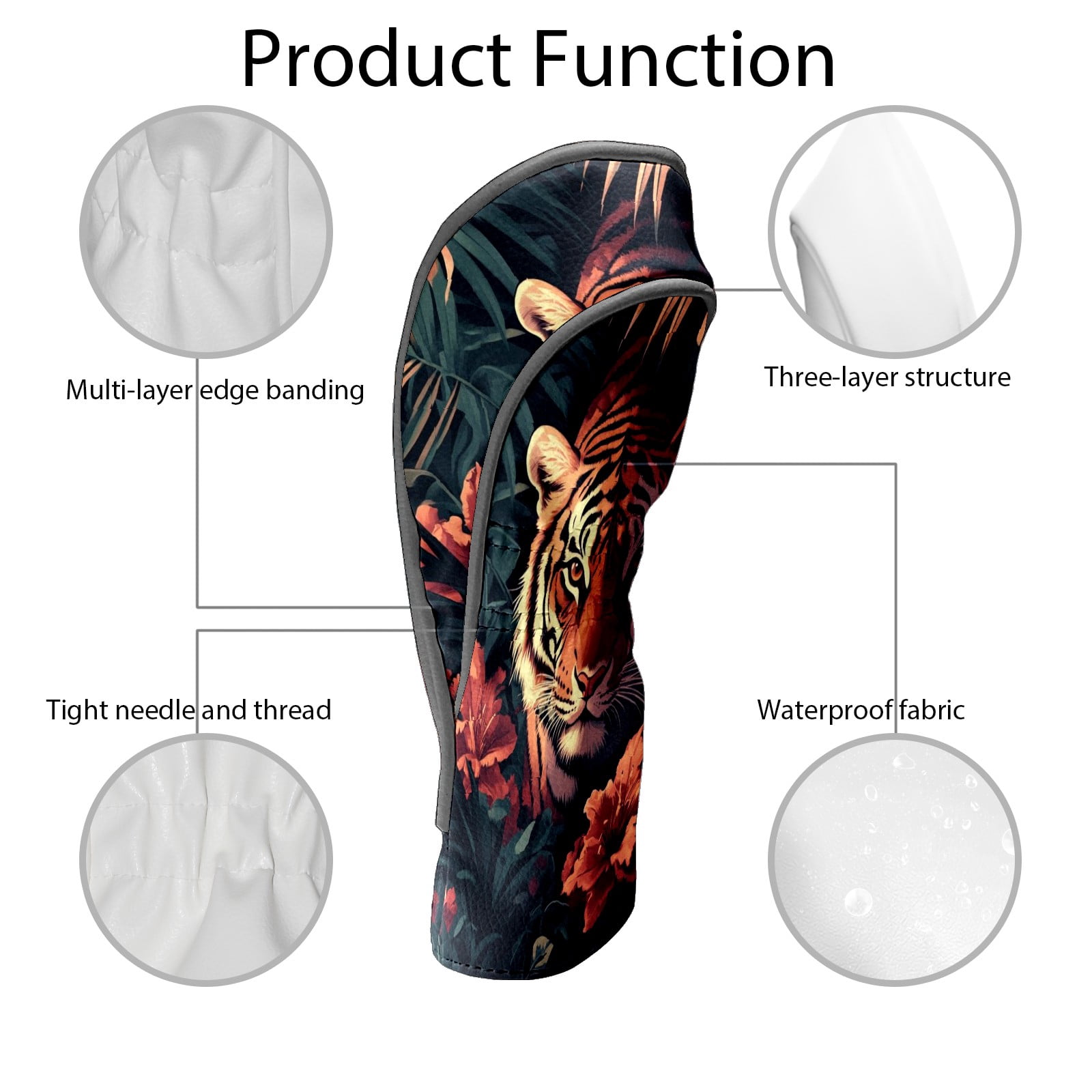 Golf Club Covers PU Leather Waterproof Head Covers for Fairway Woods Hybrids Animal Unisex Fits Most Brands