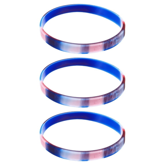 3pcs Plain Silicone Wristband 7 Inch 1/4 Inch Width,Red,White,Blue,Black