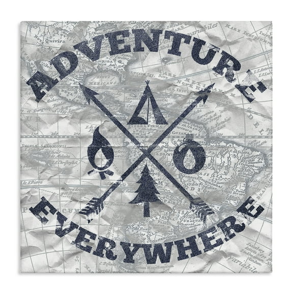 Stupell Industries Adventure Everywhere Phrase Text & Numbers Painting Wrapped Canvas Art Print Wall Art, 17 x 17