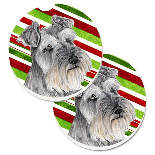 Schnauzer Candy Cane Holiday Christmas Set of 2 Cup Holder Car Coaster