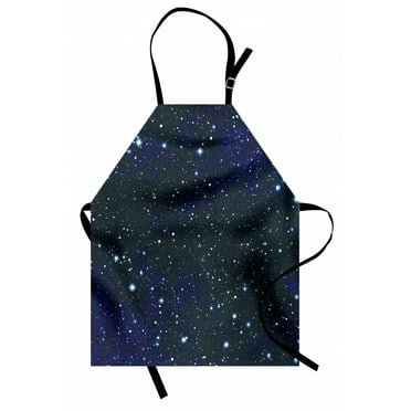 Night Apron Star Filled Dark Sky Vivid Celestial Theme Cosmos Galactic Cluster Constellation, Unisex Kitchen Bib Apron with Adjustable Neck for Cooking Baking Gardening, Dark Blue White, by Ambesonne