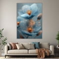 thumbnail image 6 of Mudket Light Blue and Gold Floral Canvas Wall Art, Framed Flower Print, Modern Botanical Wall Decor for Bedroom Office, Ready to Hang - 12"L x 8"W, 6 of 10