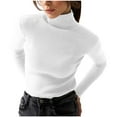 thumbnail image 2 of Njoeus Women's Mock Turtleneck Ribbed Knit Sweater Casual Slim Fitted Basic Tee-Shirt Long Sleeve Pullover Tee Tops, 2 of 6