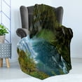 thumbnail image 4 of Idaho Soft Flannel Fleece Throw Blanket, Landscape Photo of Mesa Waterfalls in Gem State, Cozy Plush for Indoor and Outdoor Use, 70" x 90", Sea Blue Emerald, by Ambesonne, 4 of 5