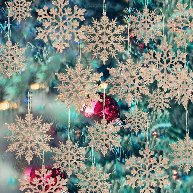 CUITING GuassLee 36 Pack Plastic Silver Snowflake Ornaments Hanging Decorations for Christmas Tree