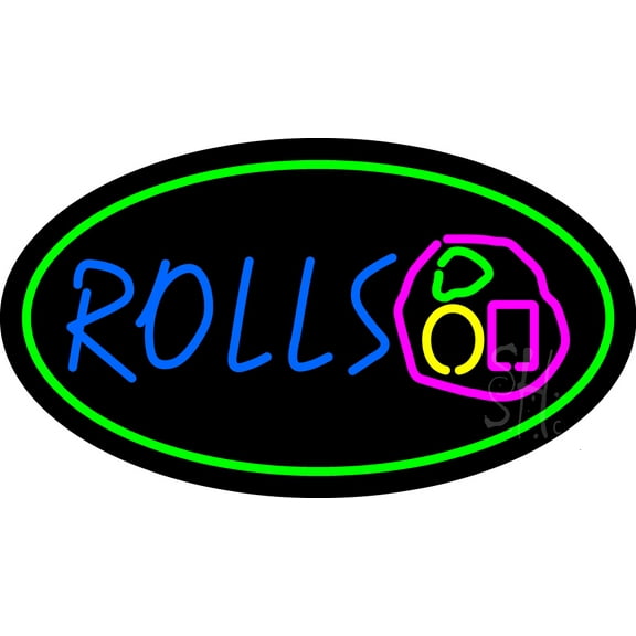 Rolls Oval Green LED Neon Sign 20 x 37 - inches, Black Square Cut Acrylic Backing, with Dimmer - Bright and Premium built indoor LED Neon Sign for restaurant window and interior decor.