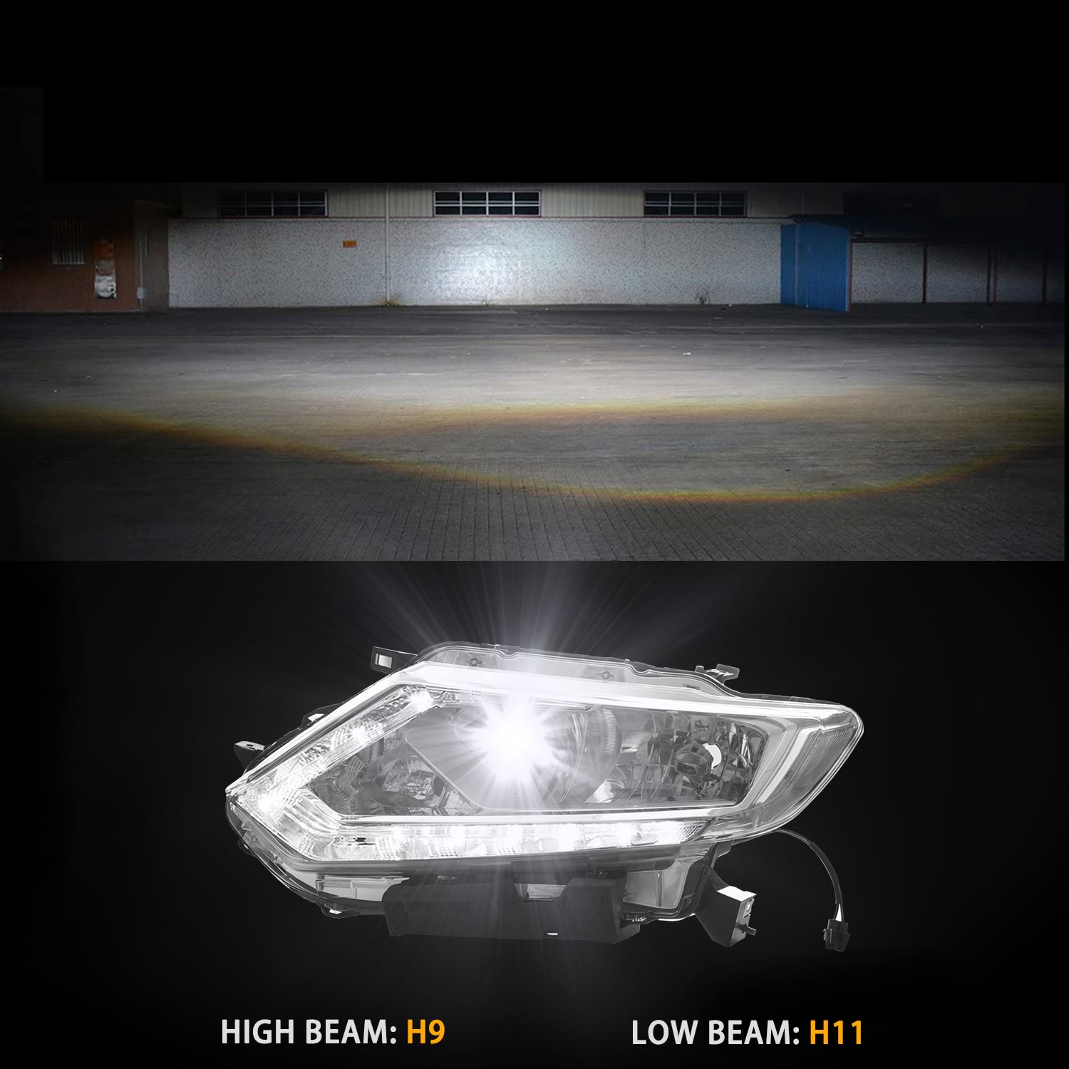 For 2014 2015 2016 Nissan Rogue Halogen LED DRL Headlights Assembly Pair