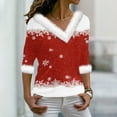 thumbnail image 3 of asdoklhq Sweatshirts for Women Women's Printed Pullover Collar Long Sleeved V-neck Top/shirt Red L, 3 of 4