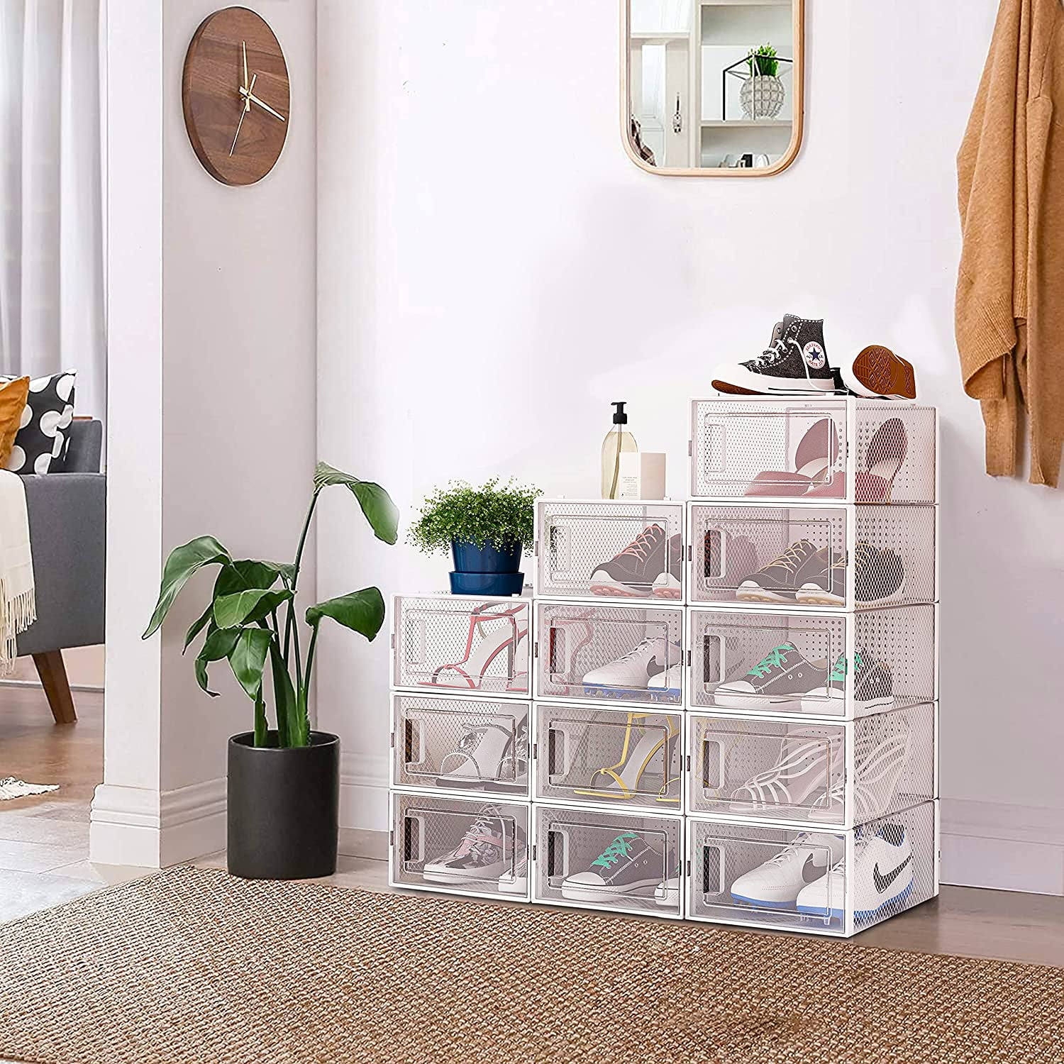 DEZENE Clear Shoe Storage Boxes: Pack of 6 Stackable Plastic Shoe Organizer  Containers for Closet, D…See more DEZENE Clear Shoe Storage Boxes: Pack of