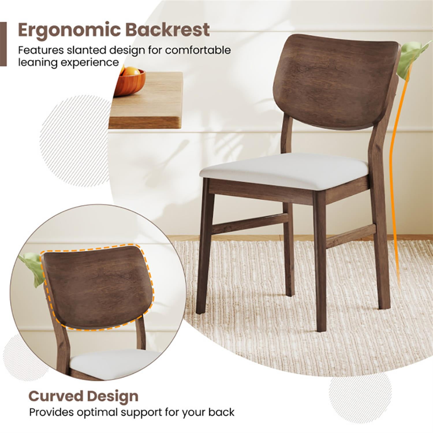 Demi Bonn Farmhouse Upholstered Kitchen Chairs Set of 2, Dining Chairs with Rubber Wood Frame, Suitable for Living Room Dining Room, Brown