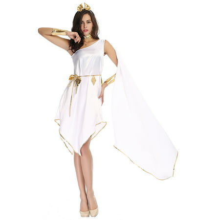 HDE Women's Goddess Halloween Costume Greek Roman Styled Flowing White Gown with Gold