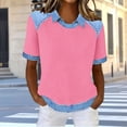 thumbnail image 5 of Women's Waffle Tee Shirts Short Sleeved Collared Patchwork T Shirt Casual Loose Athletic Workout Summer Lightweight Tees Tops, 5 of 6