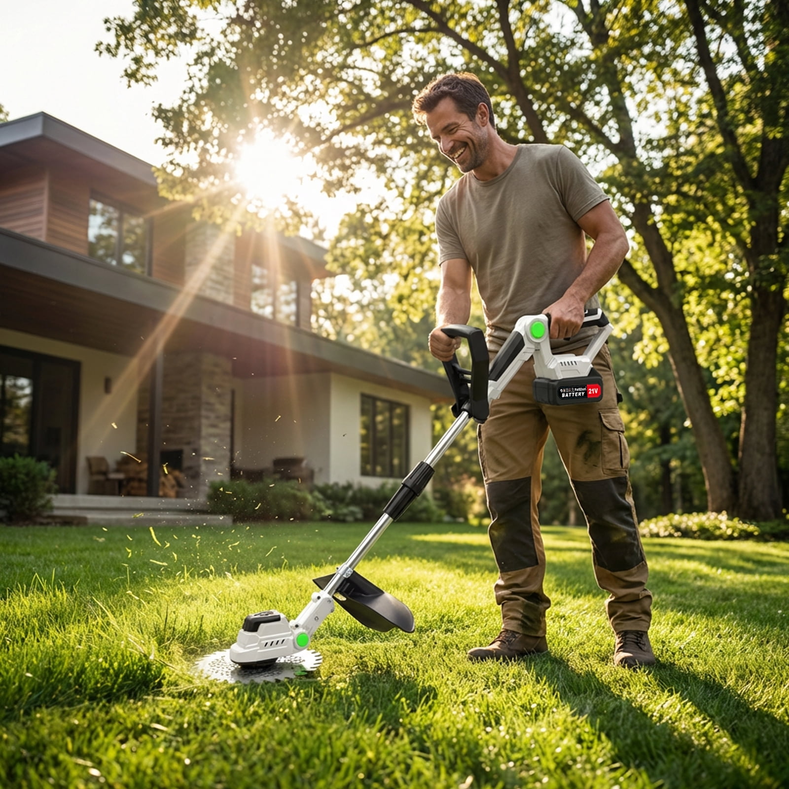 Paddsun Weed Eater, 21V 9 inch Blades Electric Cordless Weed Wacker Brushless Motor String Trimmer Lawn Tool Cordless Cutter Mower