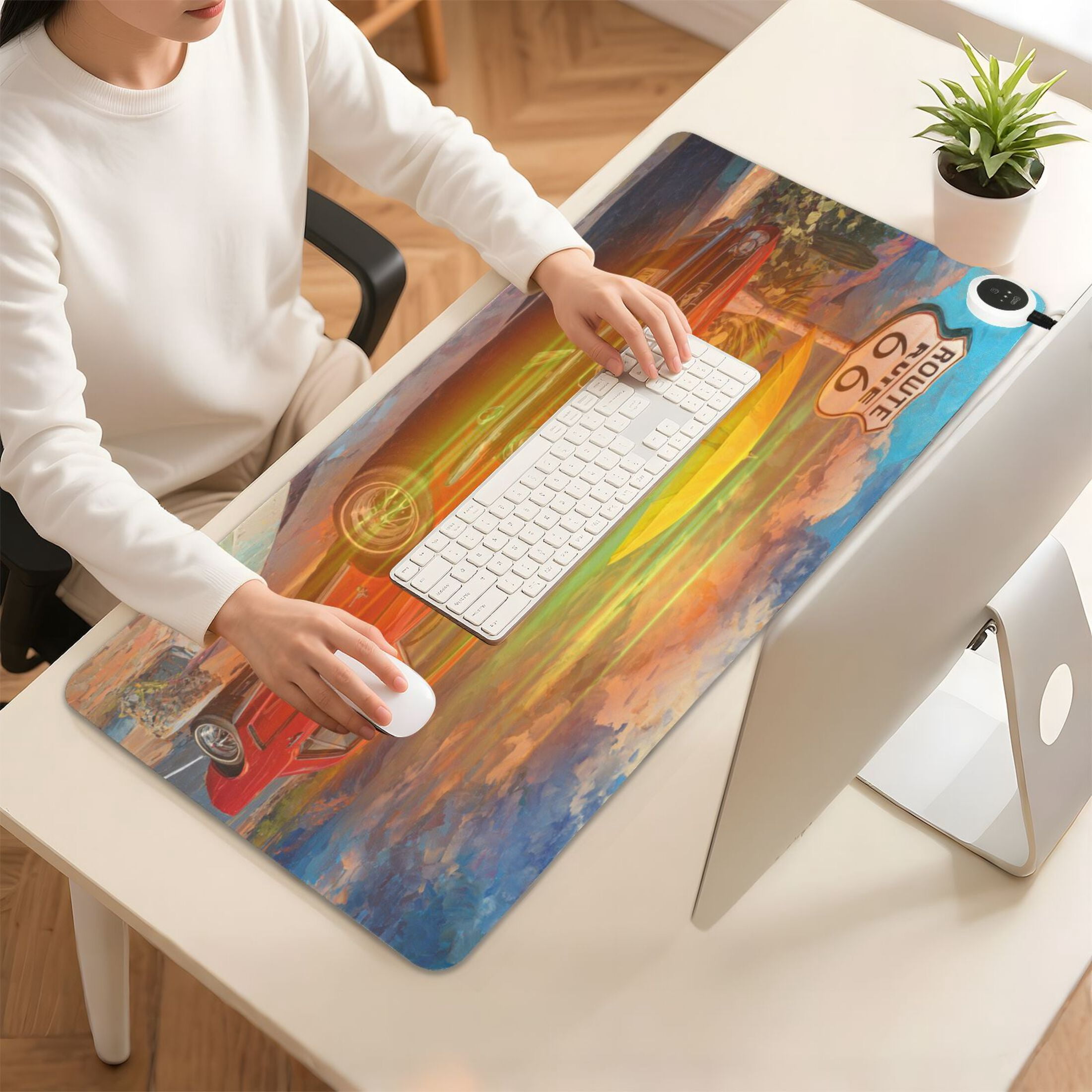Large Heated Desk Mat Mouse Pad 31.5"x13"PU Leather Graphene Heating Desk Warmer with 3 Temperature Settings 110V US Plug Non-Slip Warm Pad for Home, Office, and Gaming Red Pony Of The Desert