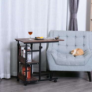 HOMCOM C-Shaped Mobile Sofa Bed Side Table Adjust Height 3-Tier Cart w/ Brake
