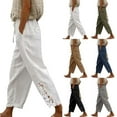 thumbnail image 7 of Futezty Women Linen Capri Pants with Drawstring Petite Beachwear Lightweight Elastic Waist Pants Solid Lace Up Trouser Pant Casual Baggy Elastic Waist Trouser Wide Leg Pant With Pocket Fashion Pant, 7 of 7