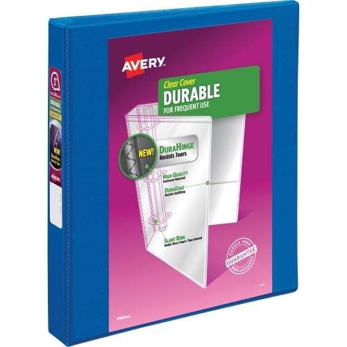 Avery Durable View Binder - DuraHinge 1' Binder Capacity - 8 1/2' x 11' Sheet Size - 220 Sheet Capacity - 3 x Slant D-Ring Fastener(s) - 2 Internal Pocket(s) - Poly - Dark Blue - Recycled - Gap-free