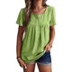 thumbnail image 1 of Camiseta informal de verano con cuello en U y mangas cortas con volantes y ribete de botones en la parte superior del busto plisado para mujer, 1 of 7